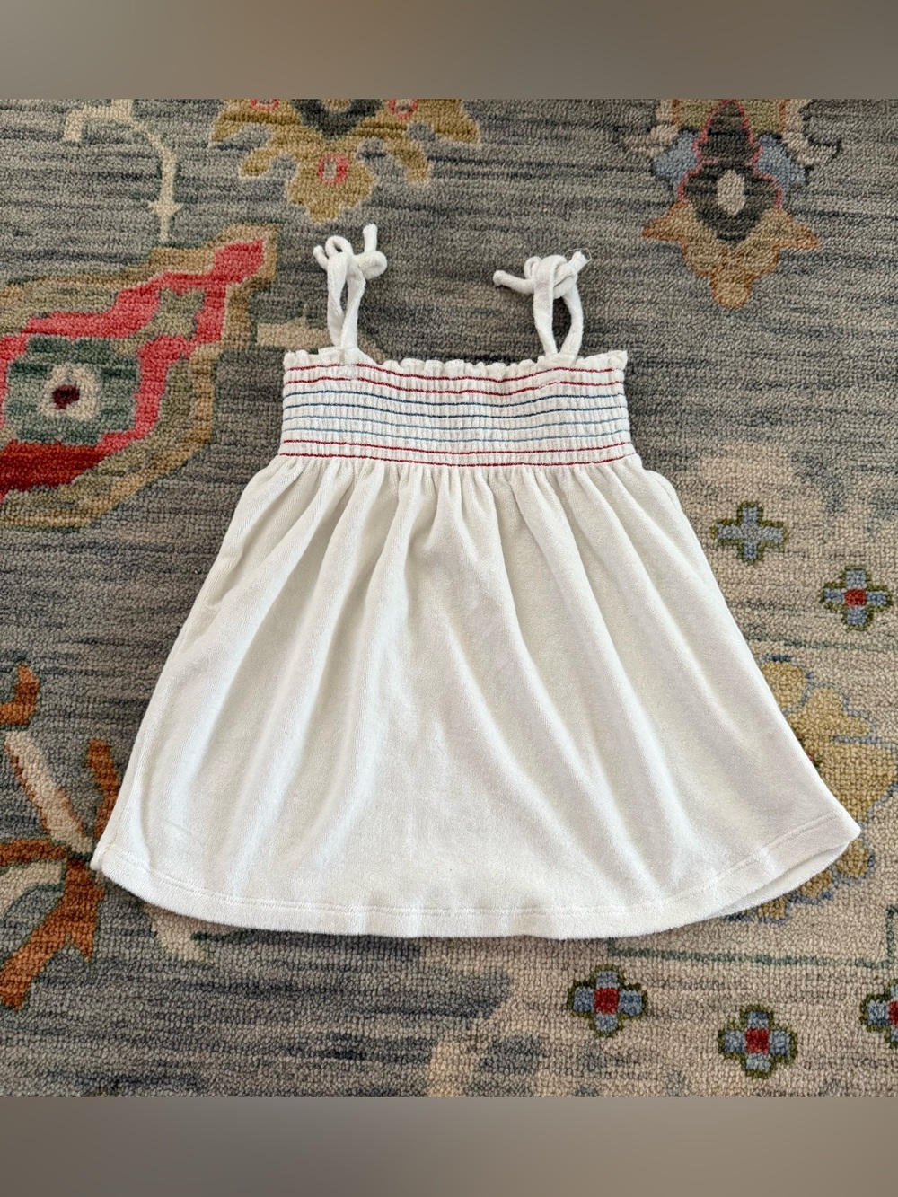 Hanna Andersson White Smocked Swim Dress Coverup Toddler Girls size 3T red white